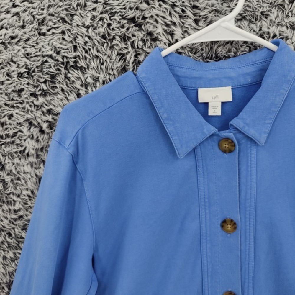 J. Jill Women Coastal Utility Cozy Button Down Shirt Jacket L Tall Blue Shacket - Picture 8 of 16